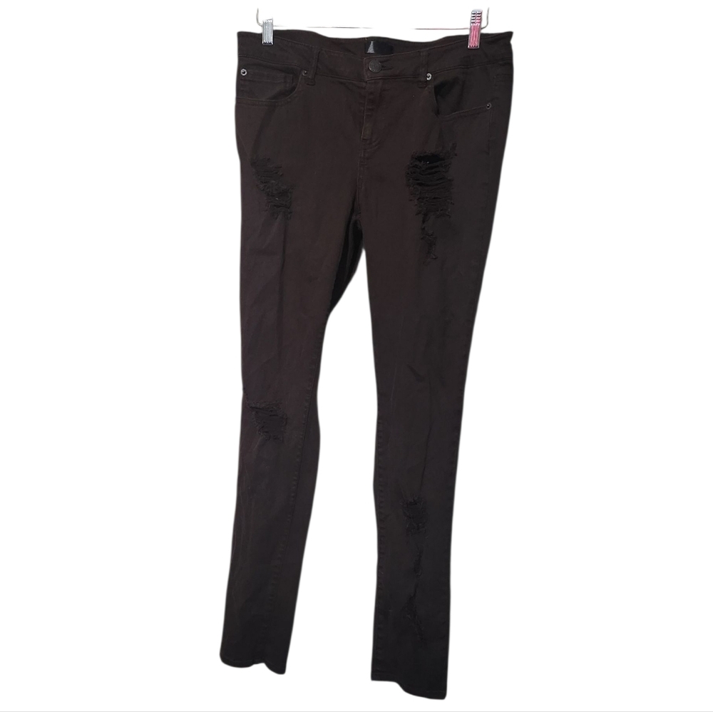 Scarlet Boulevard Expresso Brown Distressed Skinny Jeans